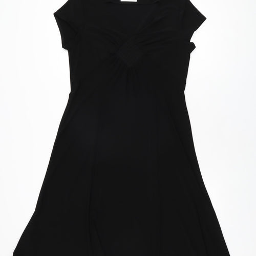 Minuet Womens Black Polyester A-Line Size 14 V-Neck Pullover