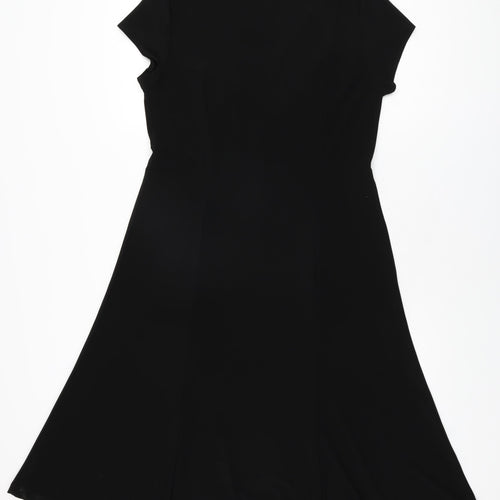 Minuet Womens Black Polyester A-Line Size 14 V-Neck Pullover