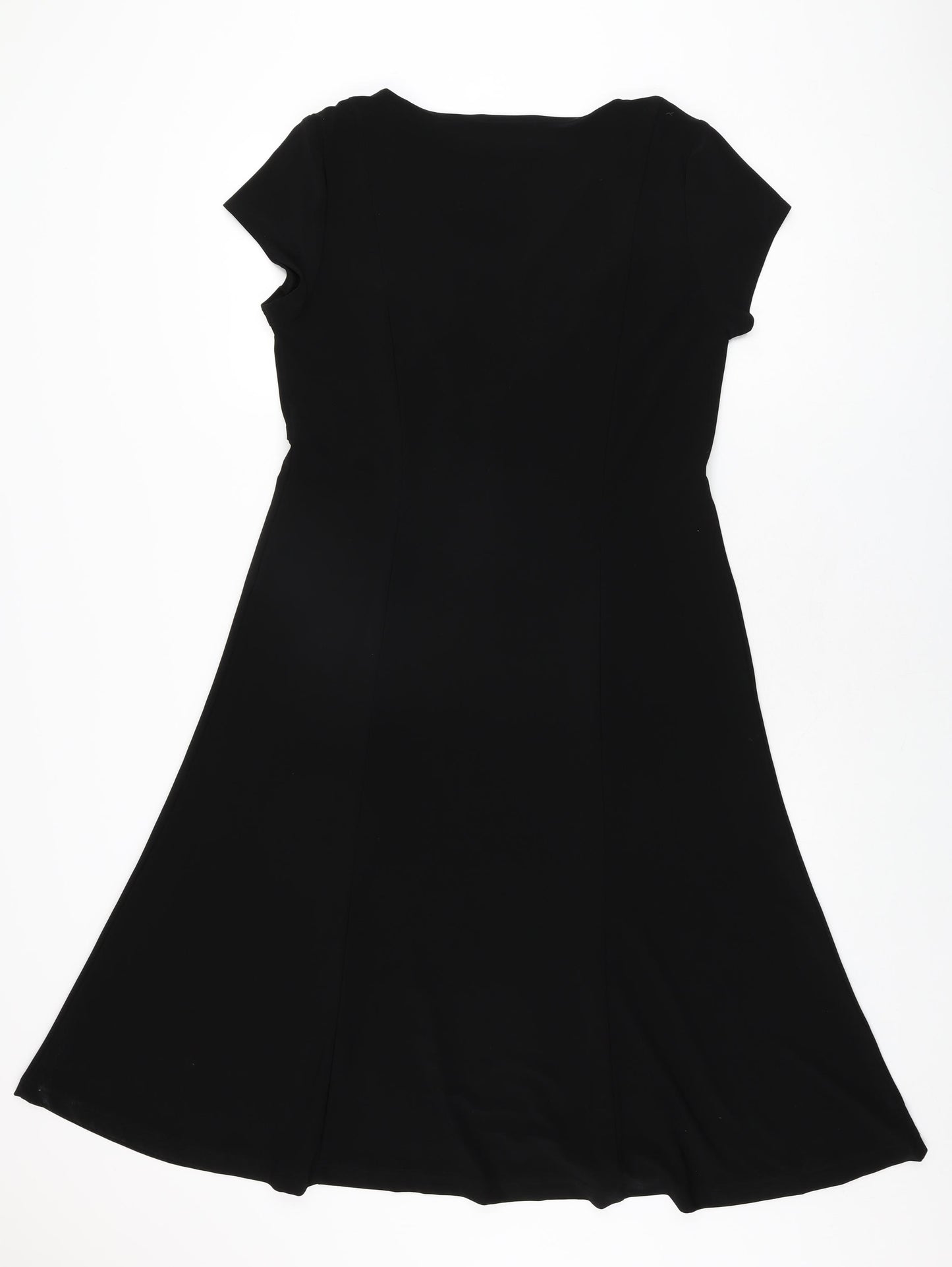 Minuet Womens Black Polyester A-Line Size 14 V-Neck Pullover