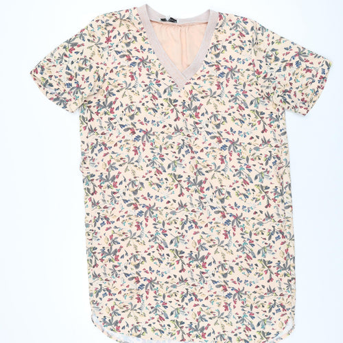 Jaune Rouge Womens Pink Floral Polyester Shift Size L V-Neck Pullover