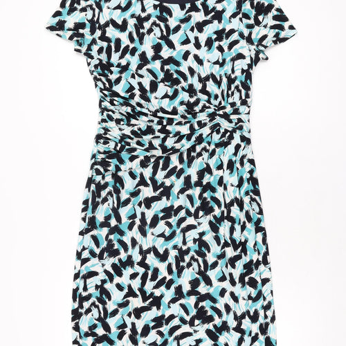 Precis Womens Blue Geometric Polyester Bodycon Size 10 Scoop Neck Pullover