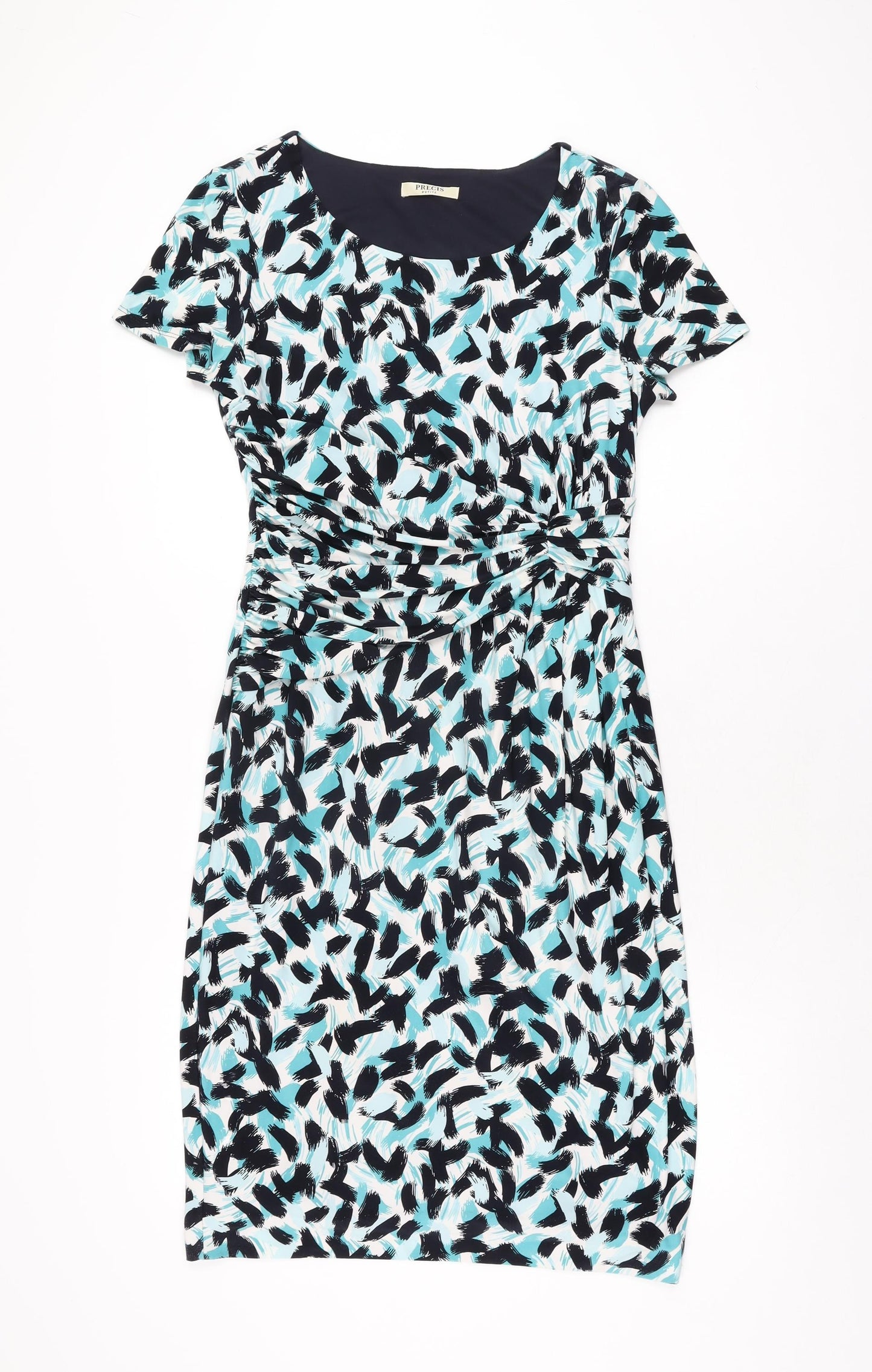 Precis Womens Blue Geometric Polyester Bodycon Size 10 Scoop Neck Pullover