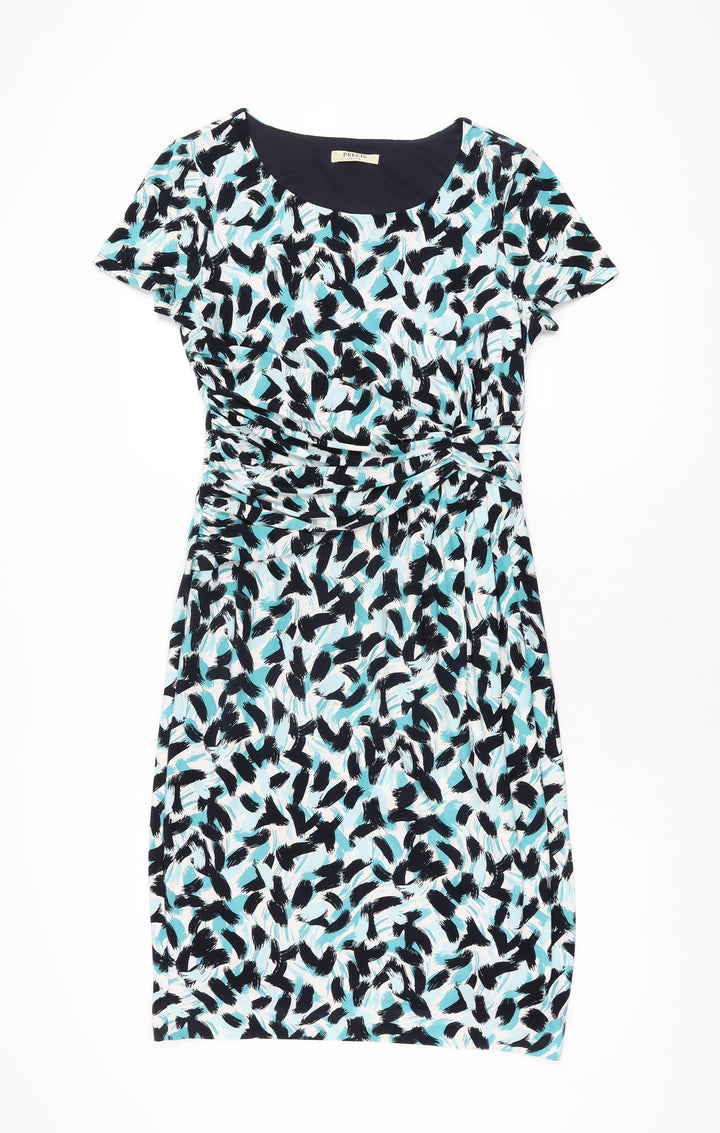 Precis Womens Blue Geometric Polyester Bodycon Size 10 Scoop Neck Pullover