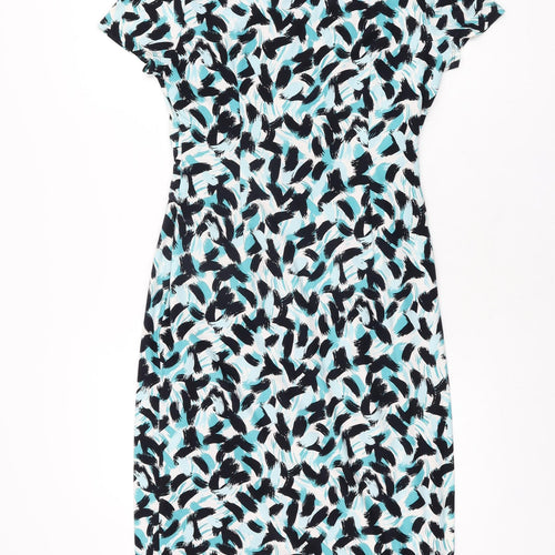 Precis Womens Blue Geometric Polyester Bodycon Size 10 Scoop Neck Pullover