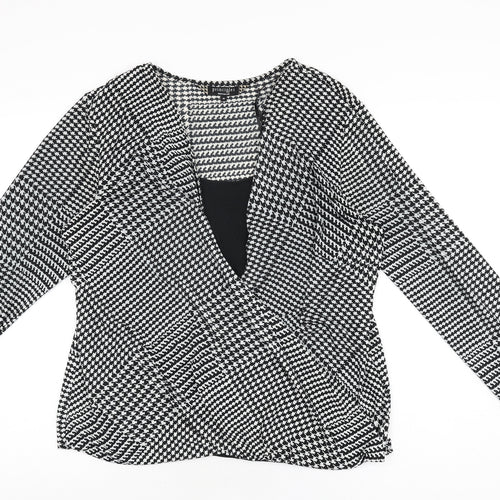 Principles Womens Black Geometric Polyester Basic T-Shirt Size 16 V-Neck