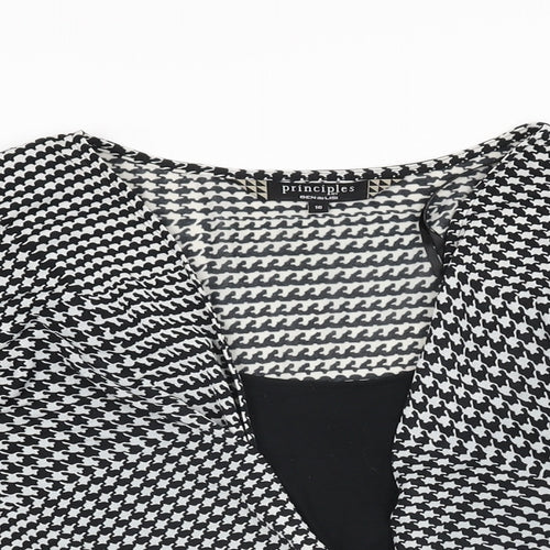 Principles Womens Black Geometric Polyester Basic T-Shirt Size 16 V-Neck