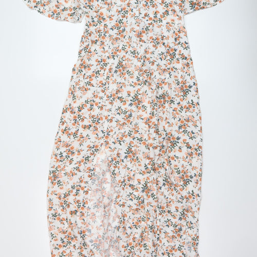 Miss Selfridge Womens Multicoloured Floral Viscose A-Line Size 6 V-Neck Button