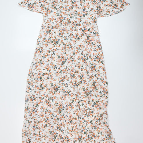 Miss Selfridge Womens Multicoloured Floral Viscose A-Line Size 6 V-Neck Button