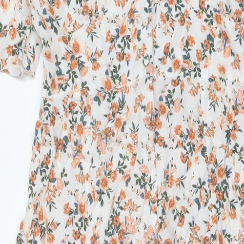 Miss Selfridge Womens Multicoloured Floral Viscose A-Line Size 6 V-Neck Button
