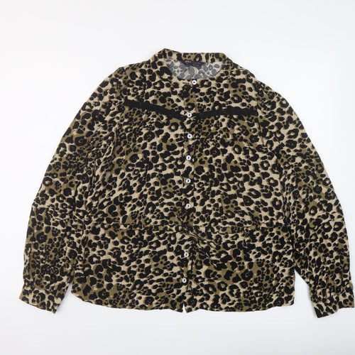 Marks and Spencer Womens Brown Animal Print Viscose Basic Blouse Size 12 Crew Neck