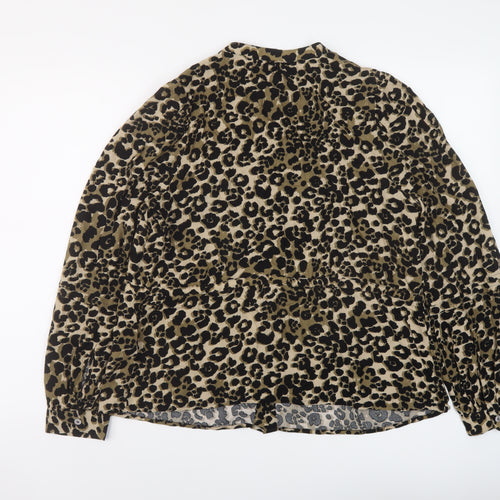 Marks and Spencer Womens Brown Animal Print Viscose Basic Blouse Size 12 Crew Neck