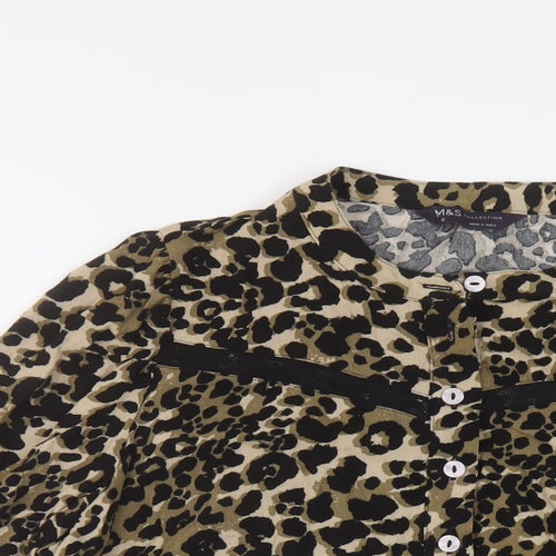 Marks and Spencer Womens Brown Animal Print Viscose Basic Blouse Size 12 Crew Neck
