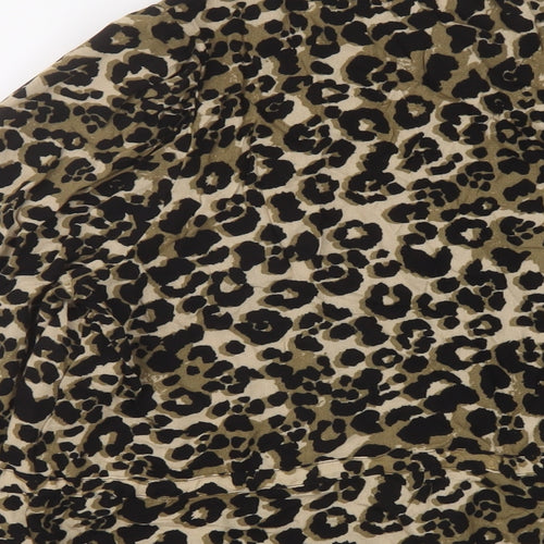 Marks and Spencer Womens Brown Animal Print Viscose Basic Blouse Size 12 Crew Neck