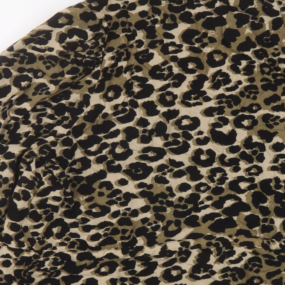 Marks and Spencer Womens Brown Animal Print Viscose Basic Blouse Size 12 Crew Neck
