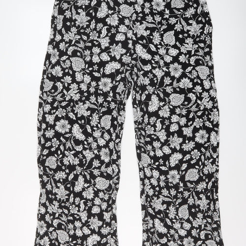 Bershka Womens Black Floral Viscose Trousers Size XL L26 in Regular