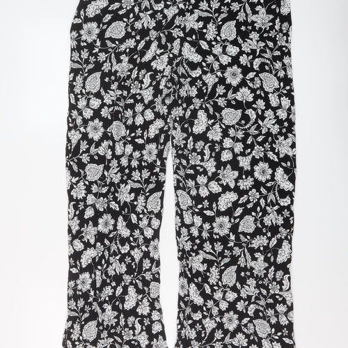 Bershka Womens Black Floral Viscose Trousers Size XL L26 in Regular