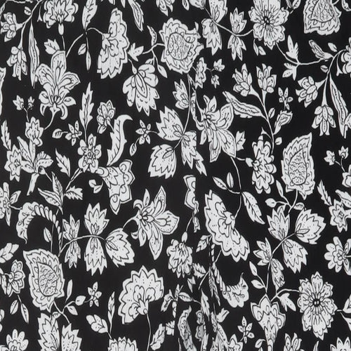 Bershka Womens Black Floral Viscose Trousers Size XL L26 in Regular