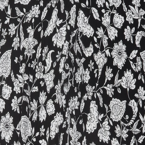 Bershka Womens Black Floral Viscose Trousers Size XL L26 in Regular