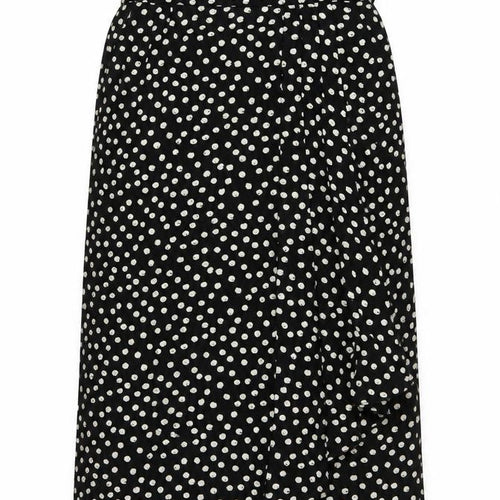 Country Casuals Womens Black Polka Dot Polyester A-Line Skirt Size 14 Button