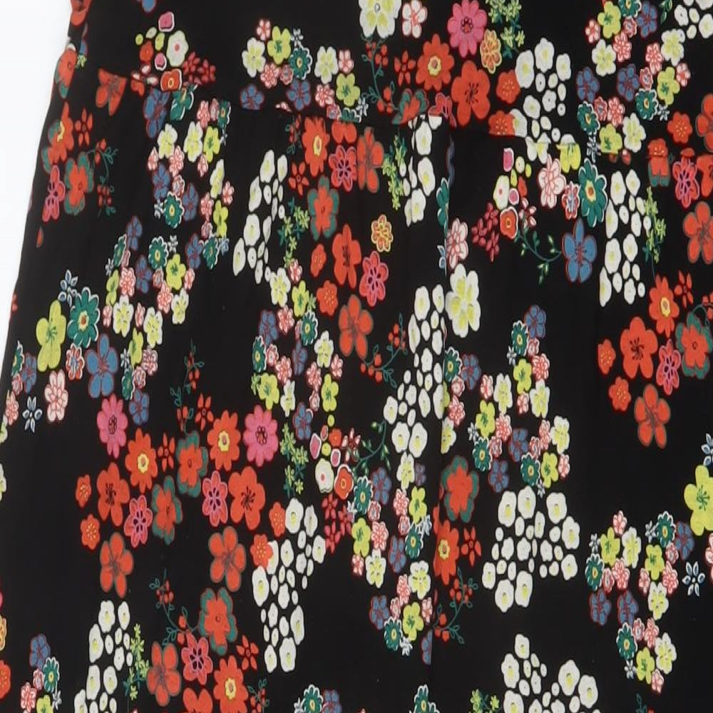 Long Tall Sally Womens Black Floral Viscose A-Line Size 14 V-Neck Pullover