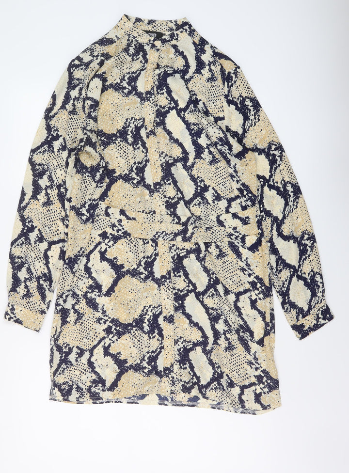 Missguided Womens Beige Animal Print Polyester Tunic Blouse Size 10 Mock Neck