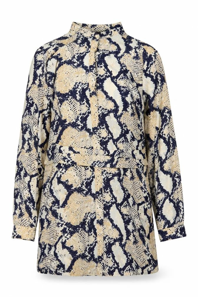 Missguided Womens Beige Animal Print Polyester Tunic Blouse Size 10 Mock Neck