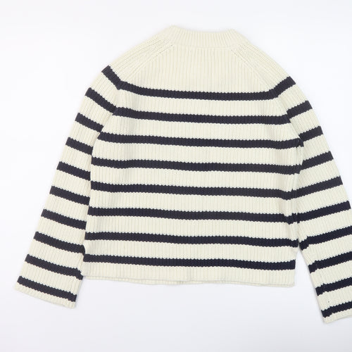 Marks and Womens Beige Mock Neck Striped Cotton Pullover Jumper Size S