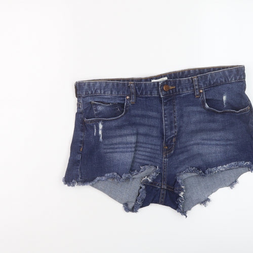 H&M Womens Blue Cotton Hot Pants Shorts Size 12 L3 in Regular Button