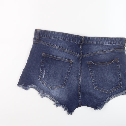 H&M Womens Blue Cotton Hot Pants Shorts Size 12 L3 in Regular Button