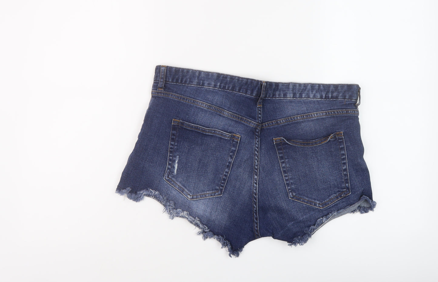 H&M Womens Blue Cotton Hot Pants Shorts Size 12 L3 in Regular Button