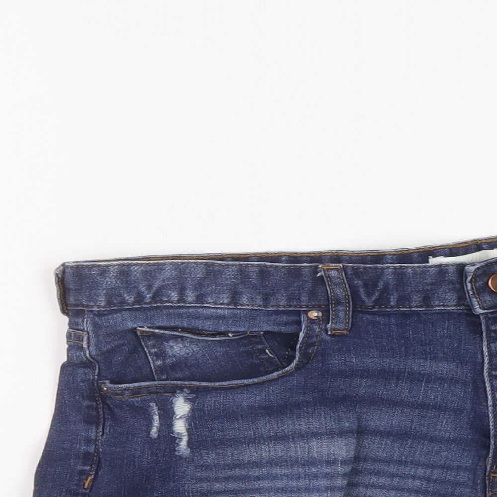 H&M Womens Blue Cotton Hot Pants Shorts Size 12 L3 in Regular Button