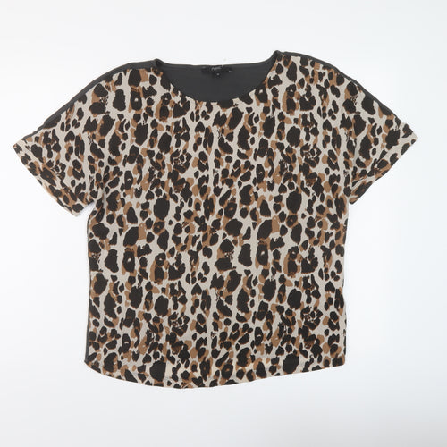 NEXT Womens Brown Animal Print Polyester Basic T-Shirt Size 12 Round Neck
