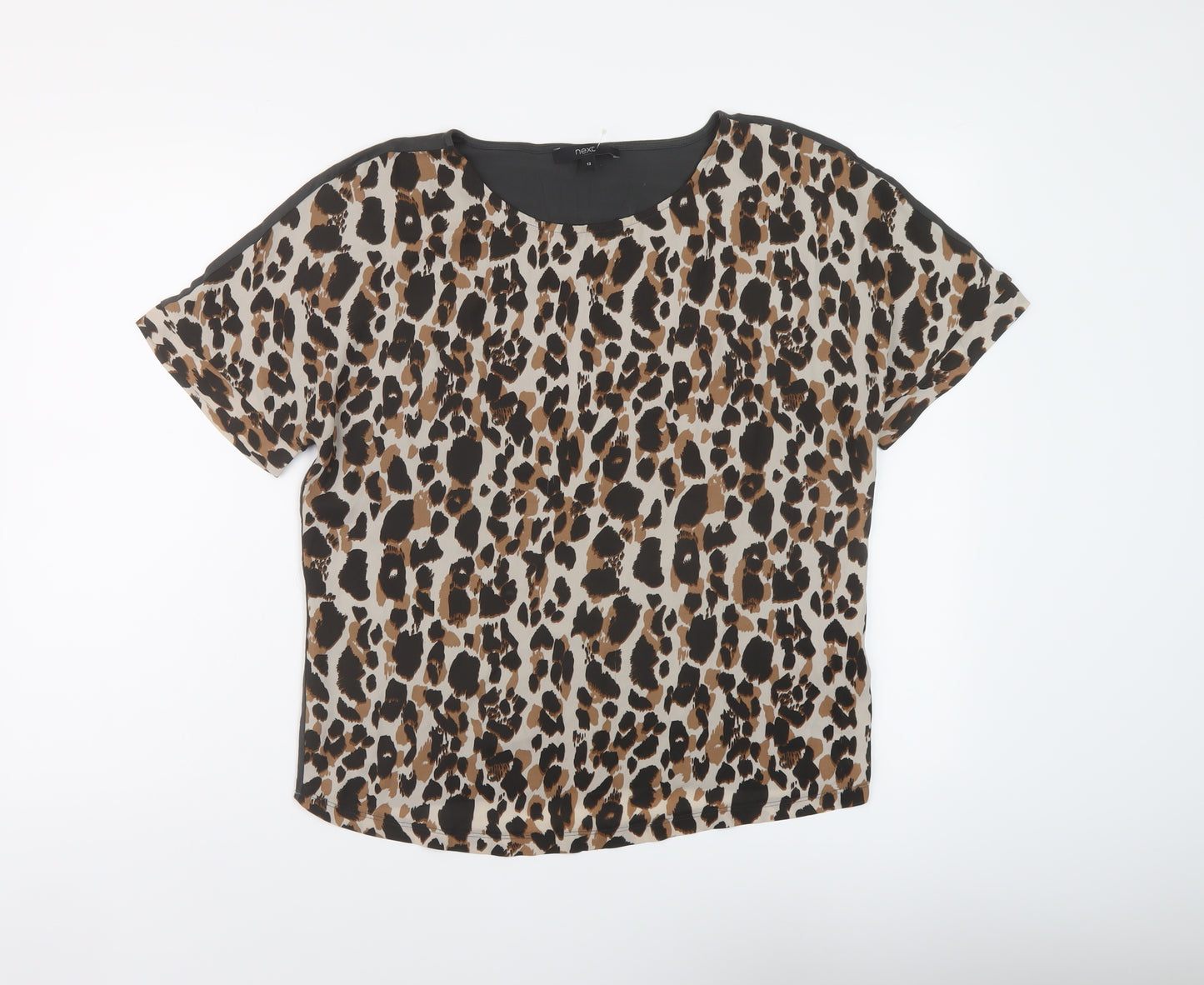 NEXT Womens Brown Animal Print Polyester Basic T-Shirt Size 12 Round Neck