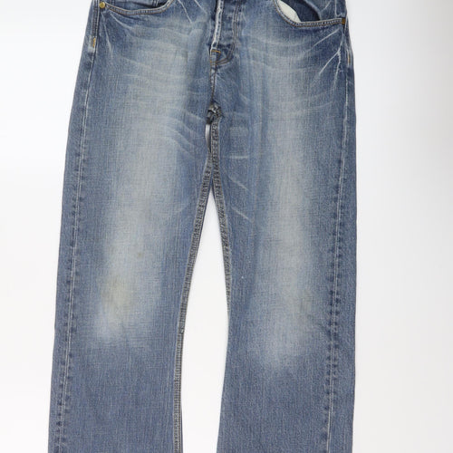 Firetrap Mens Blue Cotton Bootcut Jeans Size 30 in L36 in Regular Button