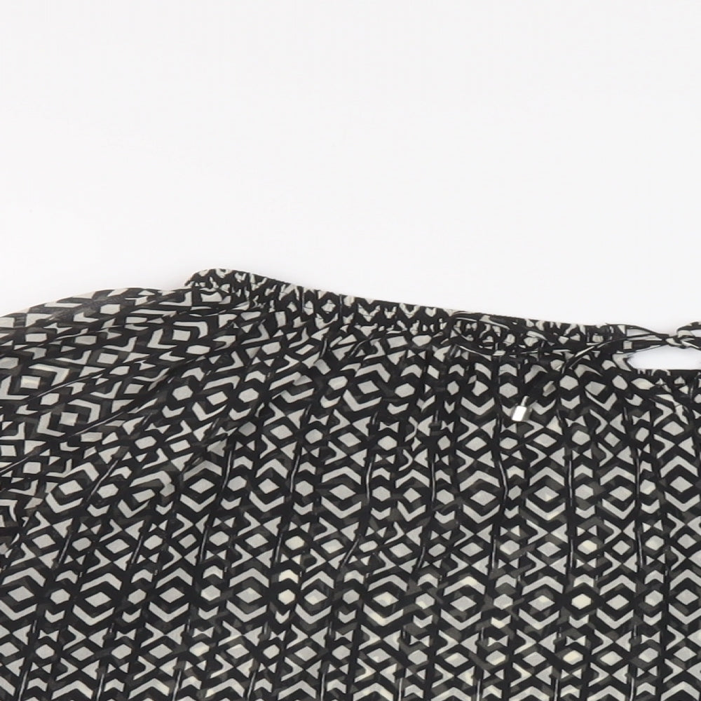 NEXT Womens Black Geometric Polyester Basic Blouse Size 12 Square Neck