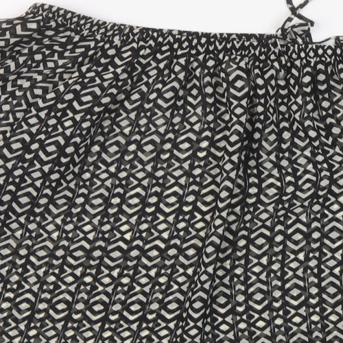 NEXT Womens Black Geometric Polyester Basic Blouse Size 12 Square Neck