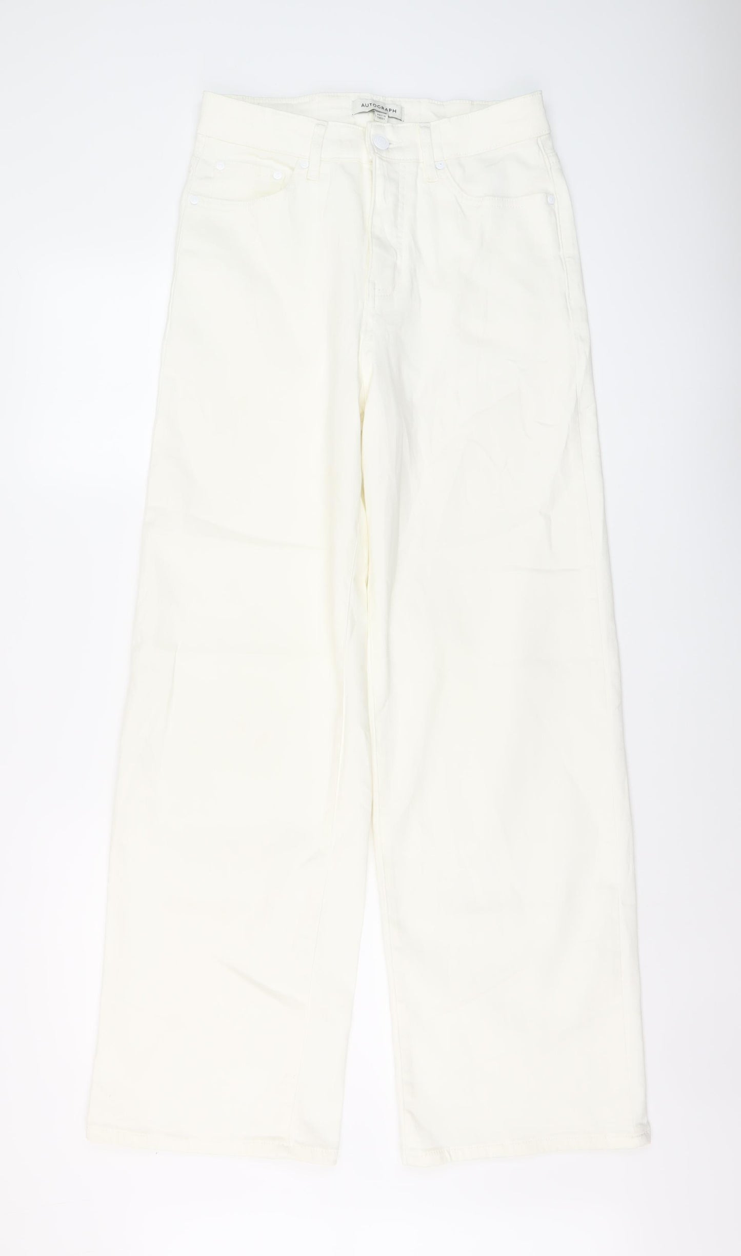 Autograph Womens Ivory Cotton Wide-Leg Jeans Size 10 L31 in Regular Button