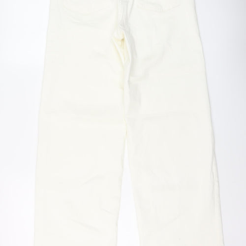 Autograph Womens Ivory Cotton Wide-Leg Jeans Size 10 L31 in Regular Button