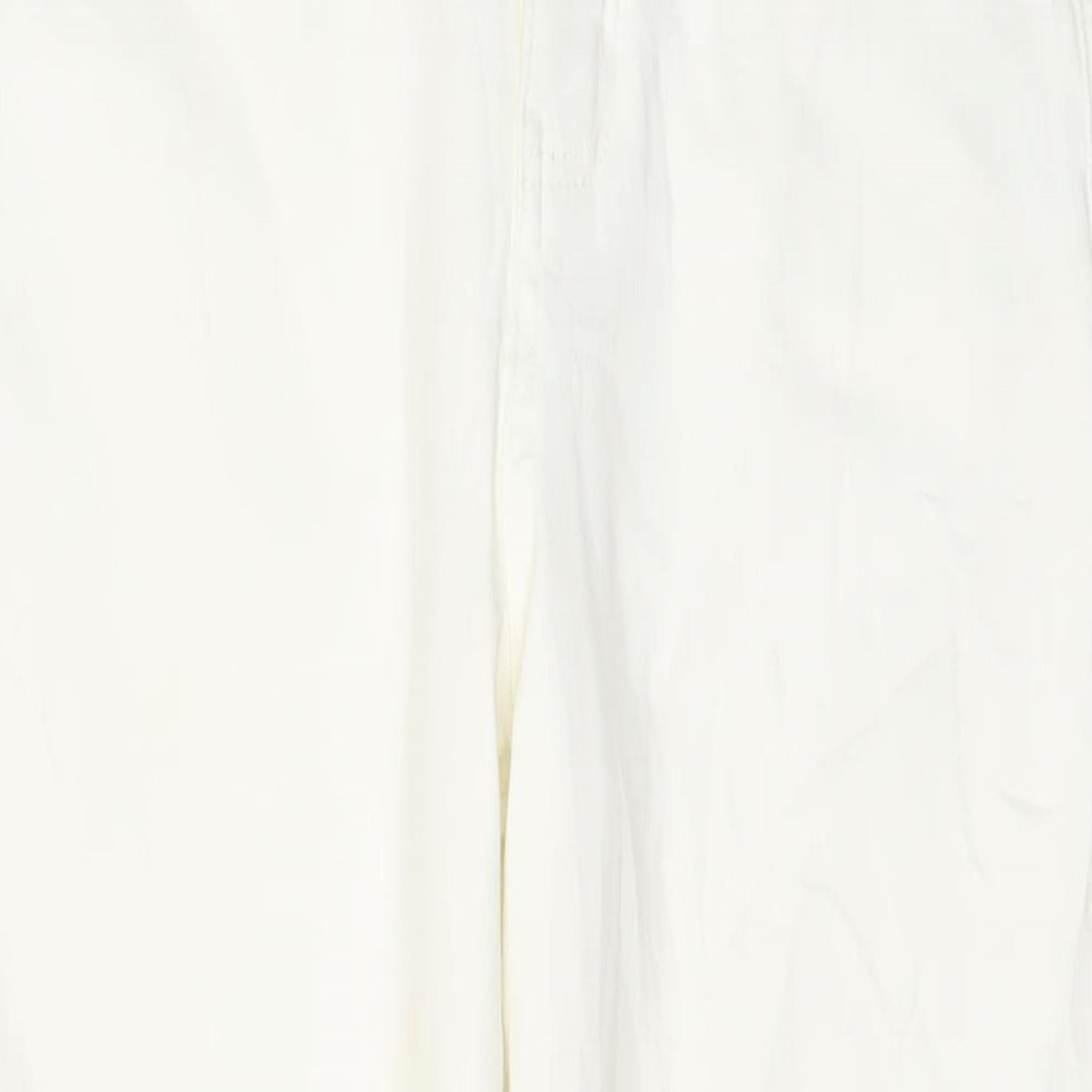 Autograph Womens Ivory Cotton Wide-Leg Jeans Size 10 L31 in Regular Button