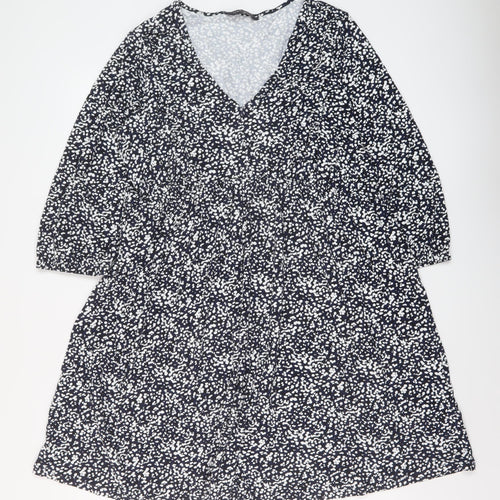 Marks and Spencer Womens Blue Geometric Viscose A-Line Size 18 V-Neck Pullover