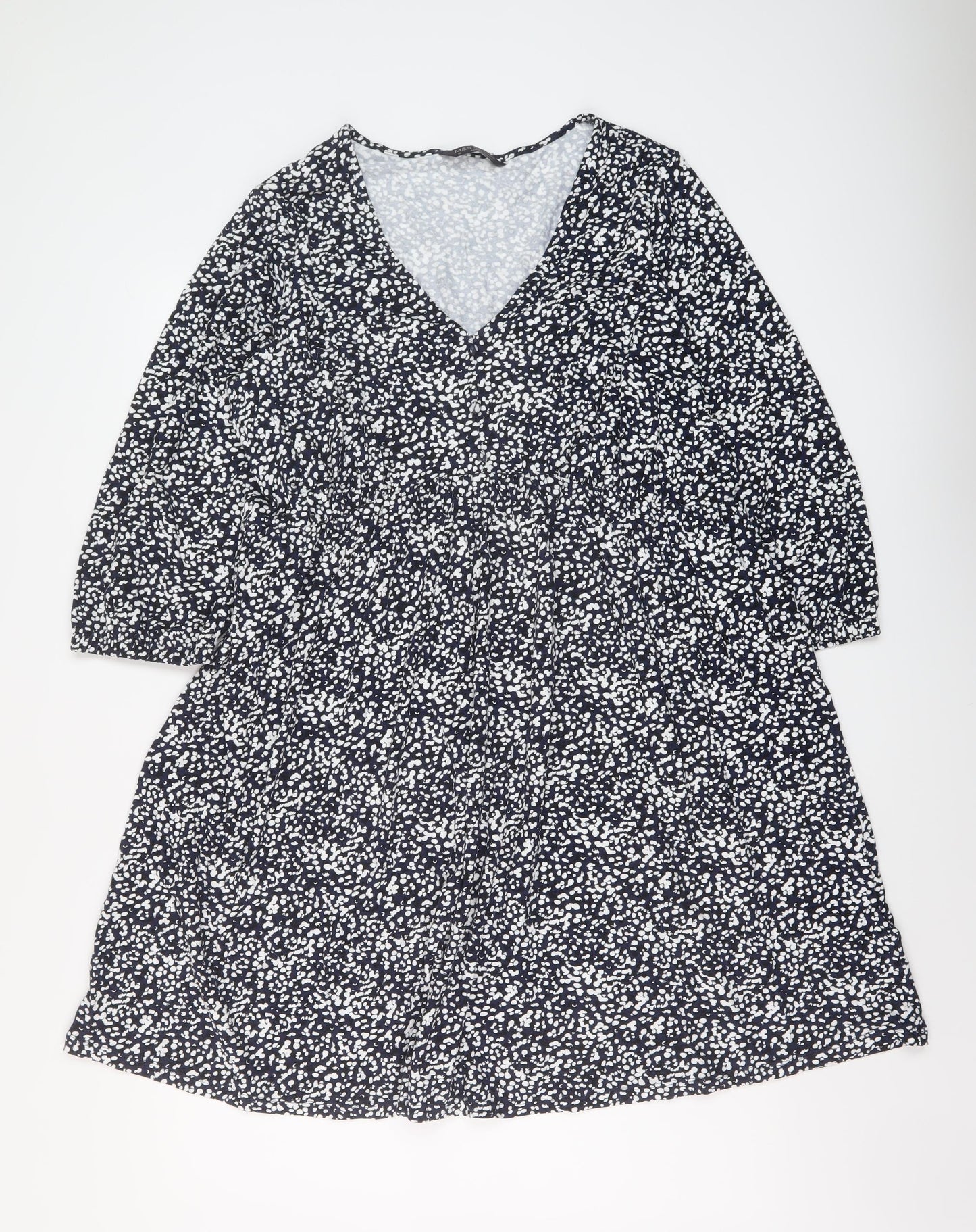 Marks and Spencer Womens Blue Geometric Viscose A-Line Size 18 V-Neck Pullover