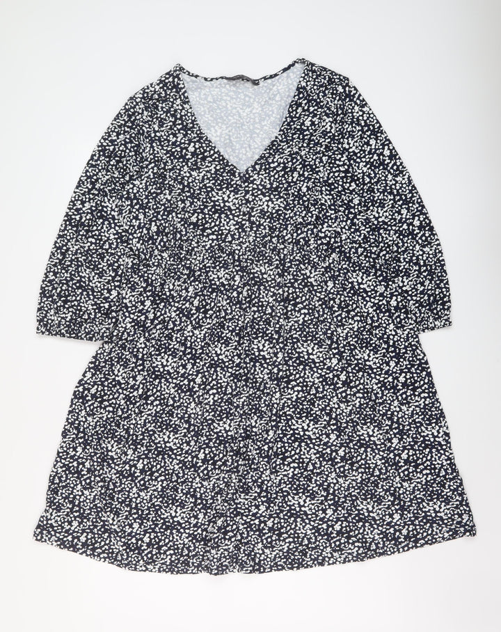 Marks and Spencer Womens Blue Geometric Viscose A-Line Size 18 V-Neck Pullover