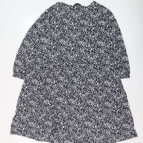 Marks and Spencer Womens Blue Geometric Viscose A-Line Size 18 V-Neck Pullover