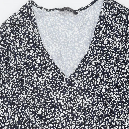 Marks and Spencer Womens Blue Geometric Viscose A-Line Size 18 V-Neck Pullover