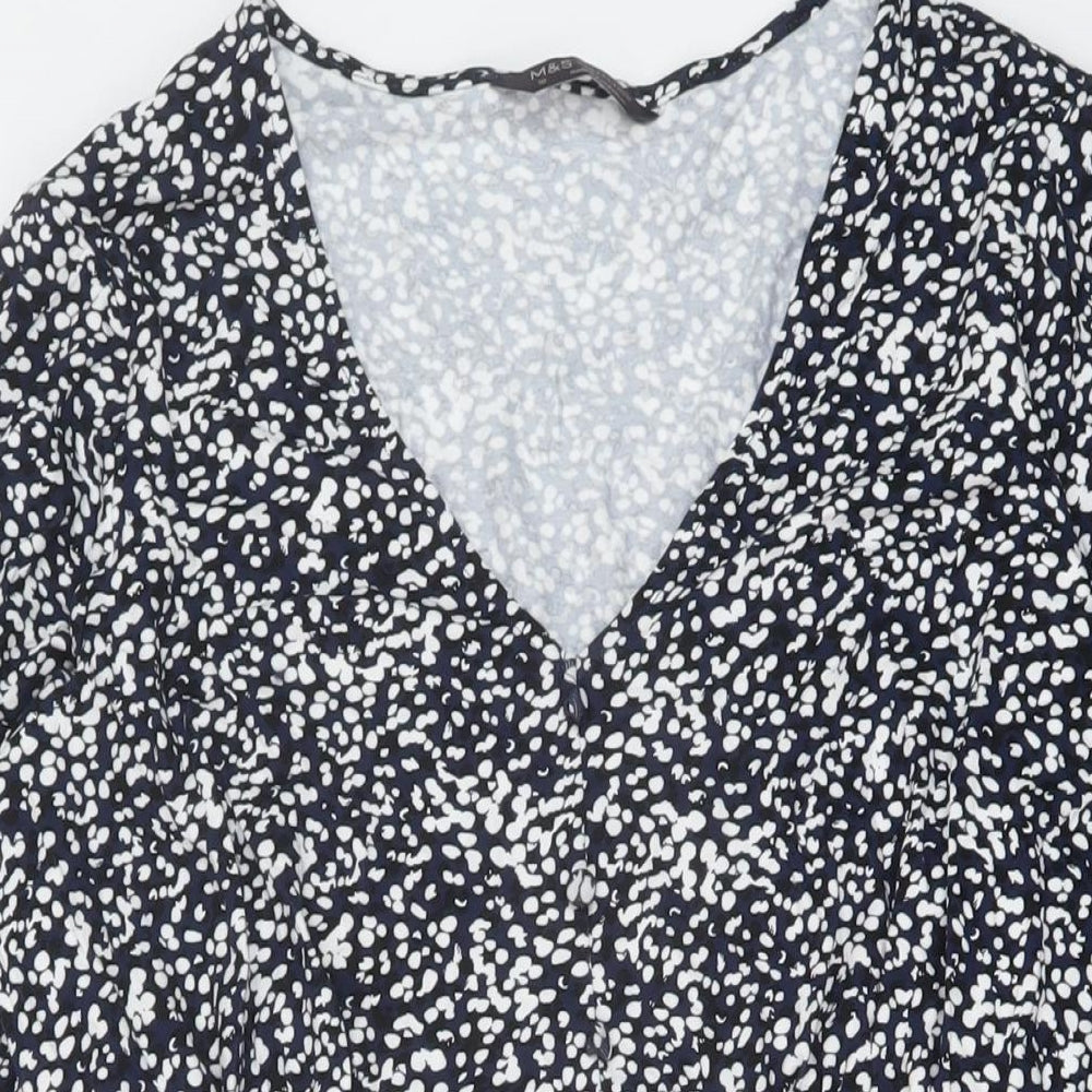 Marks and Spencer Womens Blue Geometric Viscose A-Line Size 18 V-Neck Pullover