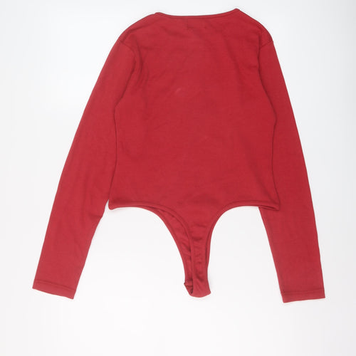 PRETTYLITTLETHING Womens Red Cotton Bodysuit One-Piece Size 14 Snap