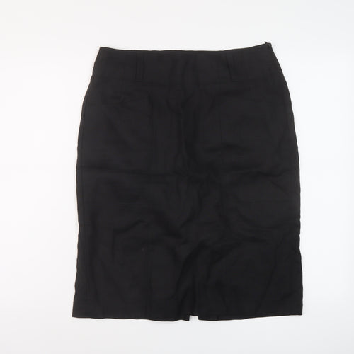 Marks and Spencer Womens Black Linen A-Line Skirt Size 12 Zip