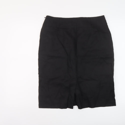 Marks and Spencer Womens Black Linen A-Line Skirt Size 12 Zip