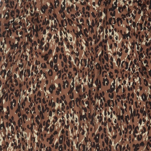 NEXT Womens Brown Animal Print Viscose A-Line Size 8 Mock Neck Button