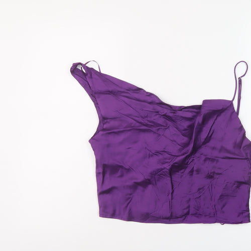 Zara Womens Purple Viscose Cropped T-Shirt Size L One Shoulder
